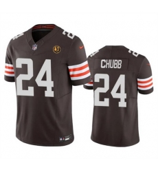 Men Cleveland Browns 24 Nick Chubb Brown 2023 F U S E  With John Madden Patch Vapor Limited Stitched Football Jersey