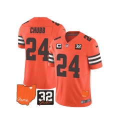 Men Cleveland Browns 24 Nick Chubb Orange 2023 F U S E  With Jim Brown Memorial Patch And 1 Star C Patch Vapor Untouchable Limited Stitched Jersey