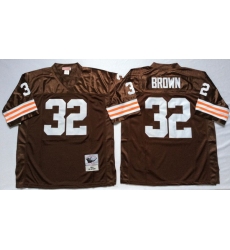 Men Cleveland Browns 32 Jim Brown Brown M&N Throwback Jersey