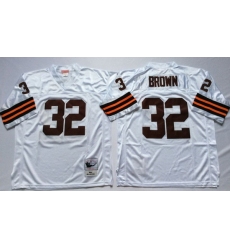 Men Cleveland Browns 32 Jim Brown White M&N Throwback Jersey