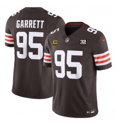 Men Cleveland Browns 95 Myles Garrett Brown 2023 F U S E  With 4 Star C Patch And Jim Brown Memorial Patch Vapor Untouchable Limited Stitched Jersey