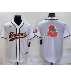Men Cleveland Browns White Team Big Logo With Patch Cool Base Stitched Baseball Jersey