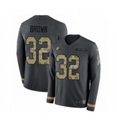 Mens Nike Cleveland Browns 32 Jim Brown Limited Black Salute to Service Therma Long Sleeve NFL Jersey