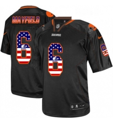 Mens Nike Cleveland Browns 6 Baker Mayfield Elite Black USA Flag Fashion NFL Jersey