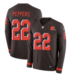 Nike Browns #22 Jabrill Peppers Brown Team Color Men Stitched NFL Limited Therma Long Sleeve Jersey