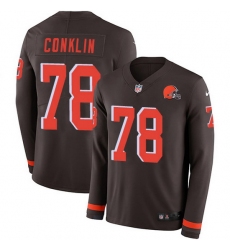 Nike Browns 78 Jack Conklin Brown Team Color Men Stitched NFL Limited Therma Long Sleeve Jersey