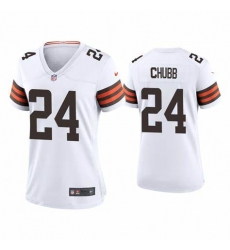 Women Cleveland Browns #24 Nick Chubb White Stitched Jerseys