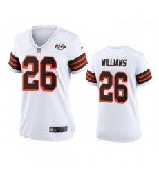 Women Cleveland Browns 26 Greedy Williams Nike 1946 Collection Alternate Game Limited NFL Jersey   White