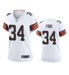 Women Cleveland Browns 34 Jerome Ford White Stitched Jersey 28Run Small 29