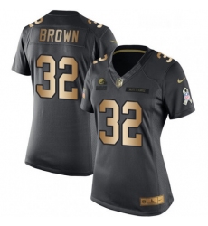 Womens Nike Cleveland Browns 32 Jim Brown Limited BlackGold Salute to Service NFL Jersey