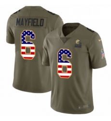 Youth Nike Cleveland Browns 6 Baker Mayfield Limited Olive USA Flag 2017 Salute to Service NFL Jersey