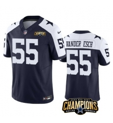 Men Dallas Cowboys 55 Leighton Vander Esch Navy White 2023 F U S E  NFC East Champions Patch Stitched Football Jersey