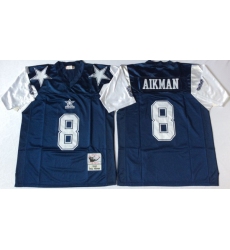 Men Dallas Cowboys 8 Troy Aikman Navy Thanksgiving M&N Throwback Jersey