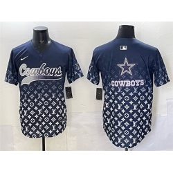Men Dallas Cowboys Team Big Logo Navy Limited Stitched Baseball Jersey
