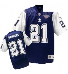 Mitchell and Ness Dallas Cowboys 21 Deion Sanders Authentic Navy BlueWhite 75TH Patch Throwback NFL Jersey