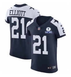 Nike Cowboys 21 Ezekiel Elliott Navy Blue Thanksgiving Men Stitched With Established In 1960 Patch NFL Vapor Untouchable Throwback Elite Jersey