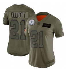 Women Cowboys 21 Ezekiel Elliott Camo Stitched Football Limited 2019 Salute to Service Jersey