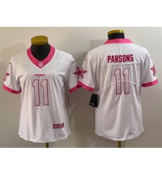 Women Dallas Cowboys 11 Micah Parsons White Pink Vapor Untouchable Limited Stitched Jersey 28Run Small 29