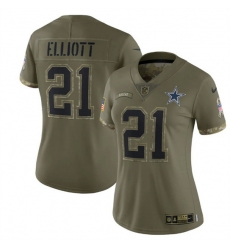 Women Dallas Cowboys 21 Ezekiel Elliott 2022 Olive Salute To Service Limited Stitched Jersey