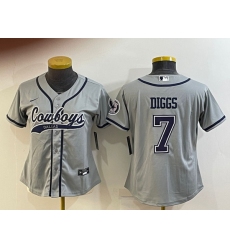 Women Dallas Cowboys 7 Trevon Diggs Grey With Patch Cool Base Stitched Baseball Jersey