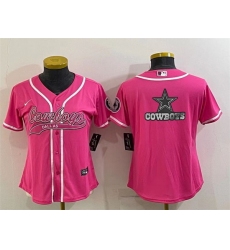 Women Dallas Cowboys Pink Team Big Logo With Patch Cool Base Stitched Baseball Jersey