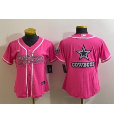 Women Dallas Cowboys Pink Team Big Logo With Patch Cool Base Stitched Baseball Jersey 
