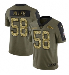 Men Denver Broncos 58 Von Miller 2021 Salute To Service Olive Camo Limited Stitched Jersey