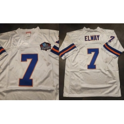 Men Denver Broncos 7 John Elway White Hall of Fame Patch Stitched Football Jersey