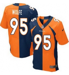 Nike Broncos #95 Derek Wolfe Orange Navy Blue Mens Stitched NFL Elite Split Jersey