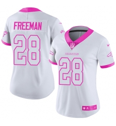 Nike Broncos #28 Royce Freeman White Pink Women Stitched NFL Limited Rush Fashion Jersey