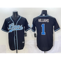 Men Detroit Lions 1 Jameson Williams Black Stitched Baseball Jersey