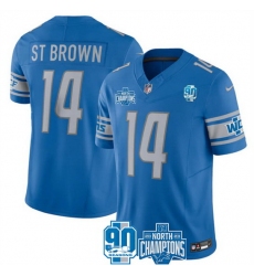 Men Detroit Lions 14 Amon Ra St  Brown Blue 2023 F U S E  NFC North Division Champions Vapor Untouchable Limited Stitched Jersey