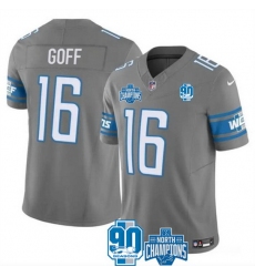 Men Detroit Lions 16 Jared Goff Grey 2023 F U S E  90th Anniversary NFC North Division Champions Vapor Untouchable Limited Stitched Jersey
