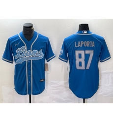 Men Detroit Lions 87 Sam LaPorta Blue Cool Base Stitched Baseball Jersey