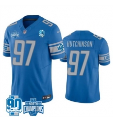 Men Detroit Lions 97 Aidan Hutchinson Blue 2023 F U S E  90th AnniversaryNFC North Division Champions Vapor Untouchable Limited Stitched Jersey