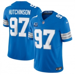 Men Detroit Lions 97 Aidan Hutchinson Blue 2025 F U S E  With 2 Star C Patch Vapor Limited Stitched Jersey