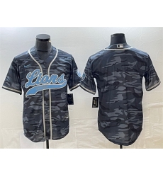 Men Detroit Lions Blank Grey Camo Cool Base Stitched Baseball Jersey