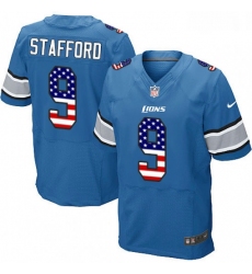 Men Nike Detroit Lions 9 Matthew Stafford Elite Blue Home USA Flag Fashion NFL Jersey