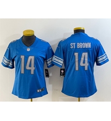 Women Detroit Lions 14 Amon Ra St  Brown Blue Vapor Limited Stitched Football Jersey