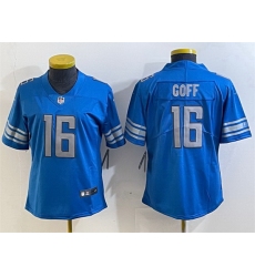 Women Detroit Lions 16 Jared Goff Blue Vapor Limited Stitched Football Jersey 