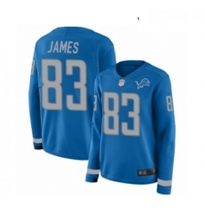 Womens Detroit Lions 83 Jesse James Limited Blue Therma Long Sleeve Football Jersey