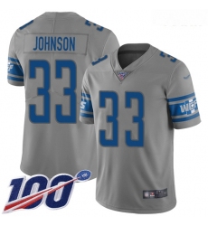 Lions #33 Kerryon Johnson Gray Youth Stitched Football Limited Inverted Legend 100th Season Jersey