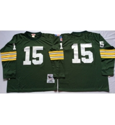 Men Green Bay Green Bay Packers 15 Bart Starr Green Long Sleeve M&N Throwback Jersey