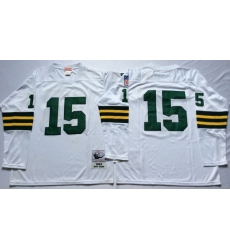 Men Green Bay Green Bay Packers 15 Bart Starr White Long Sleeve M&N Throwback Jersey