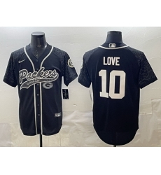 Men Green Bay Packers 10 Jordan Love Black Reflective With Patch Cool Base Stitched Baseball Jersey Men Green Bay Packers 10 Jordan Love Black Reflective With Patch Cool Base Stitched Baseball Jersey