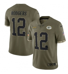 Men Green Bay Packers 12 Aaron Rodgers Olive 2022 Salute To Service Limited Stitched Jersey