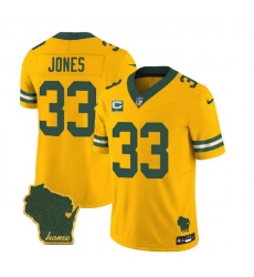 Men Green Bay Packers 33 Aaron Jones Gold 2023 F U S E  Home Patch And 1 Star C Patch Vapor Untouchable Limited Stitched Jersey
