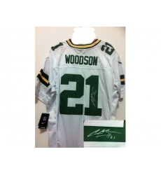 Nike Green Bay Packers 21 Charles Woodson White Elite Signed NFL Jersey
