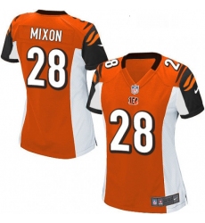 Womens Nike Cincinnati Bengals 28 Joe Mixon Game Orange Alternate NFL Jersey