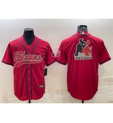 Men Houston Texans Red Team Big Logo With Patch Cool Base Stitched Baseball Jersey